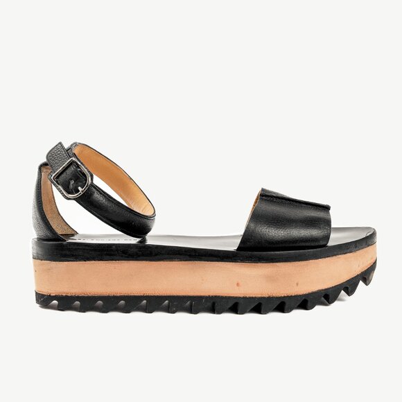 Balenciaga Black Pebbled Leather Ankle-Strap Flatform Sandals - Picture 1 of 11
